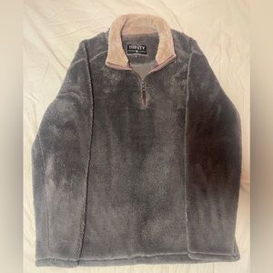 Trinity Mens Pullover Sweater Gray 1/4 zipFaux Fur Plush 1x